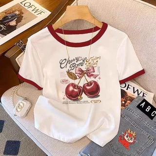 ผู้หญิงคอกลมแขนสั้นเสื้อยืดมีให้เลือกหลากหลายขนาดพิมพ์ลายสาวฮอตสุดชิคเสื้อยืดแขนสั้นเสื้อลายเชอรี่เสื้อครอปกําลังฮิต สาว