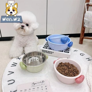 wen.W2 ชามสแตนเลสสำหรับสัตว์เลี้ยงถอดทำความสะอาดได้ง่ายชามสุนัขน่ารักน่ารักน่ารักจัด แต่งขนาดถังอาหารสัตว์เลี้ยง
