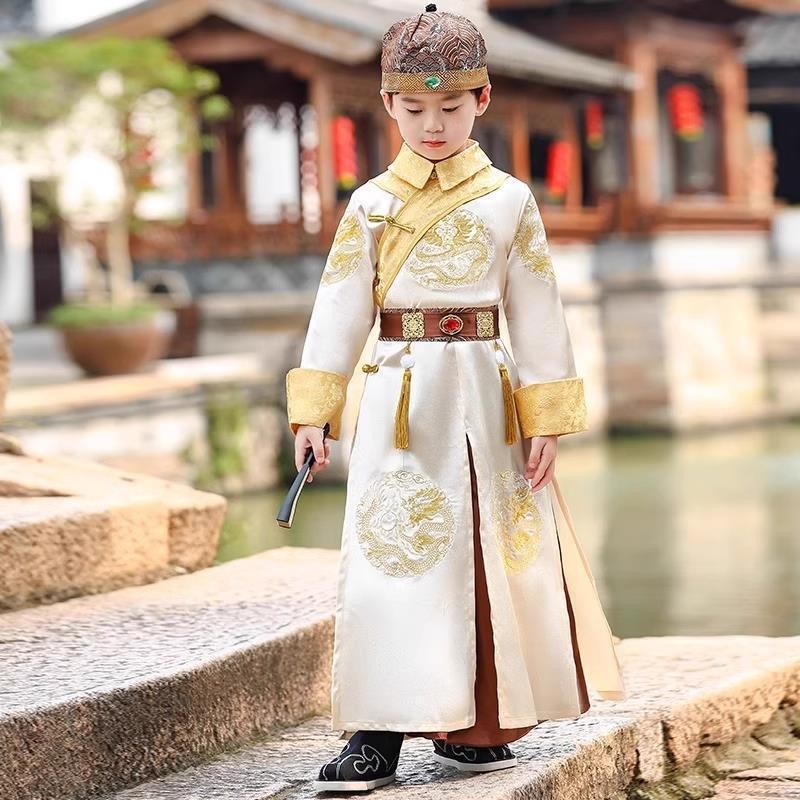Hanfu เด็ก Qing Dynasty ครอบครัวเต็มรูปแบบ Little Age Basil เครื่องแต่งกาย Forbidden City Emperor Prince Basil Court เครื่องแต่งกาย 10.9