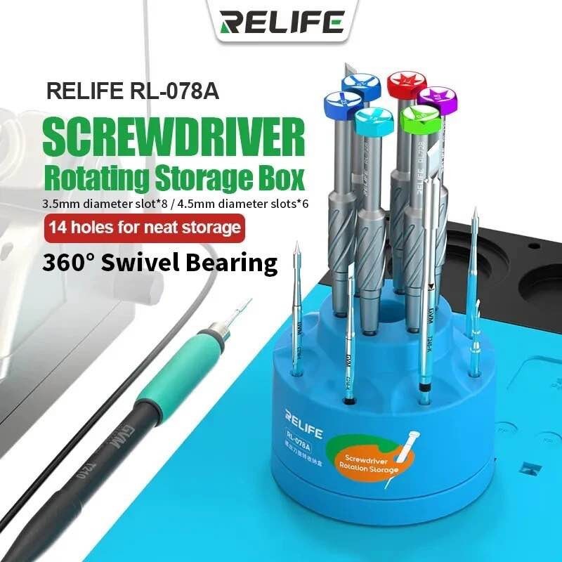 RELIFE RL-078A กล่องเก็บเครื่องมือไขควง หมุนได้ 360 องศา สําหรับซ่อมแซมโทรศัพท์มือถือ