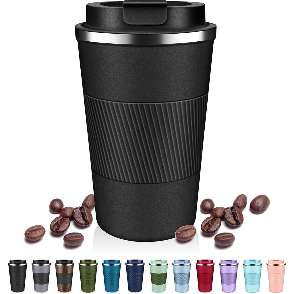 Insulated Coffee Tumblers with Flip Lid 12oz / 17oz, Stainless Steel Travel Coffee Mug Leak Proof, V