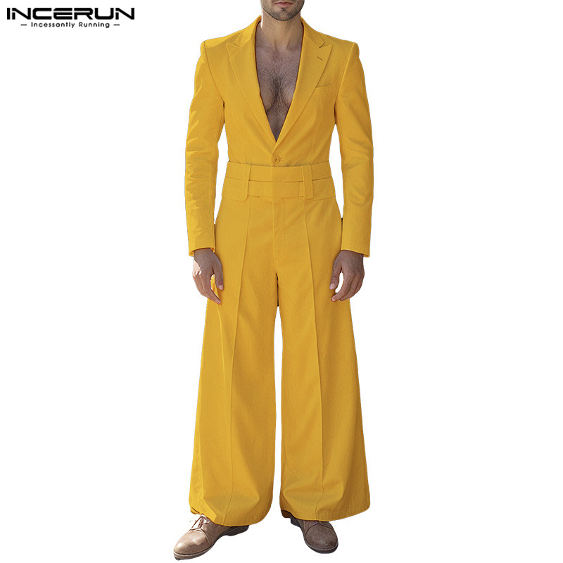 INCERUN ชุดสองชิ้นเอวสูงสําหรับผู้ชาย Deconstructed