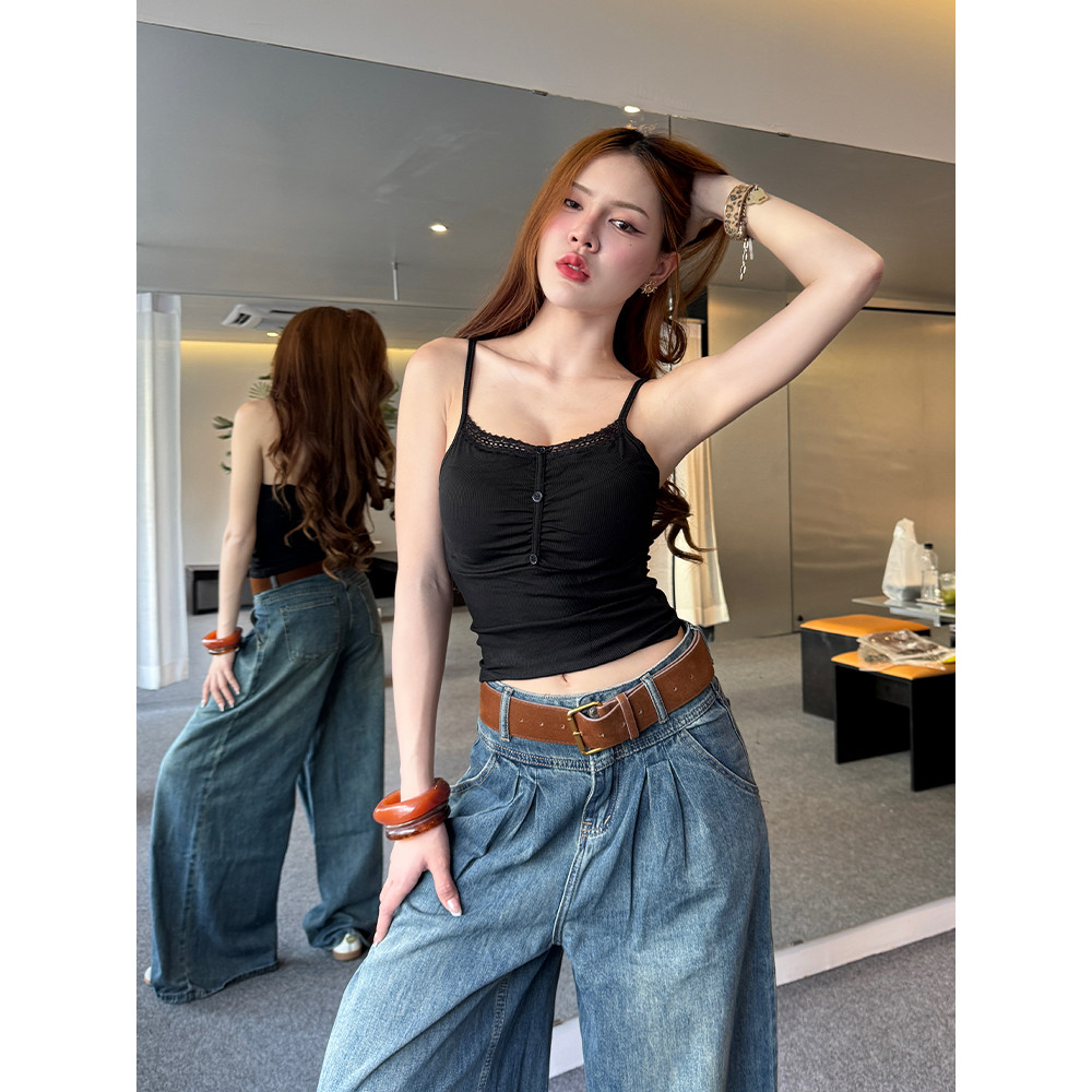 Aurora🛒พร้อมส่ง🚚 (รูปถ่ายจากงานจริง) เสื้อสายเดี่ยว เสริมฟองน้ำในตัว สีพื้น สไตล์เกาหลี ใส่สบาย - รูปที่ 3