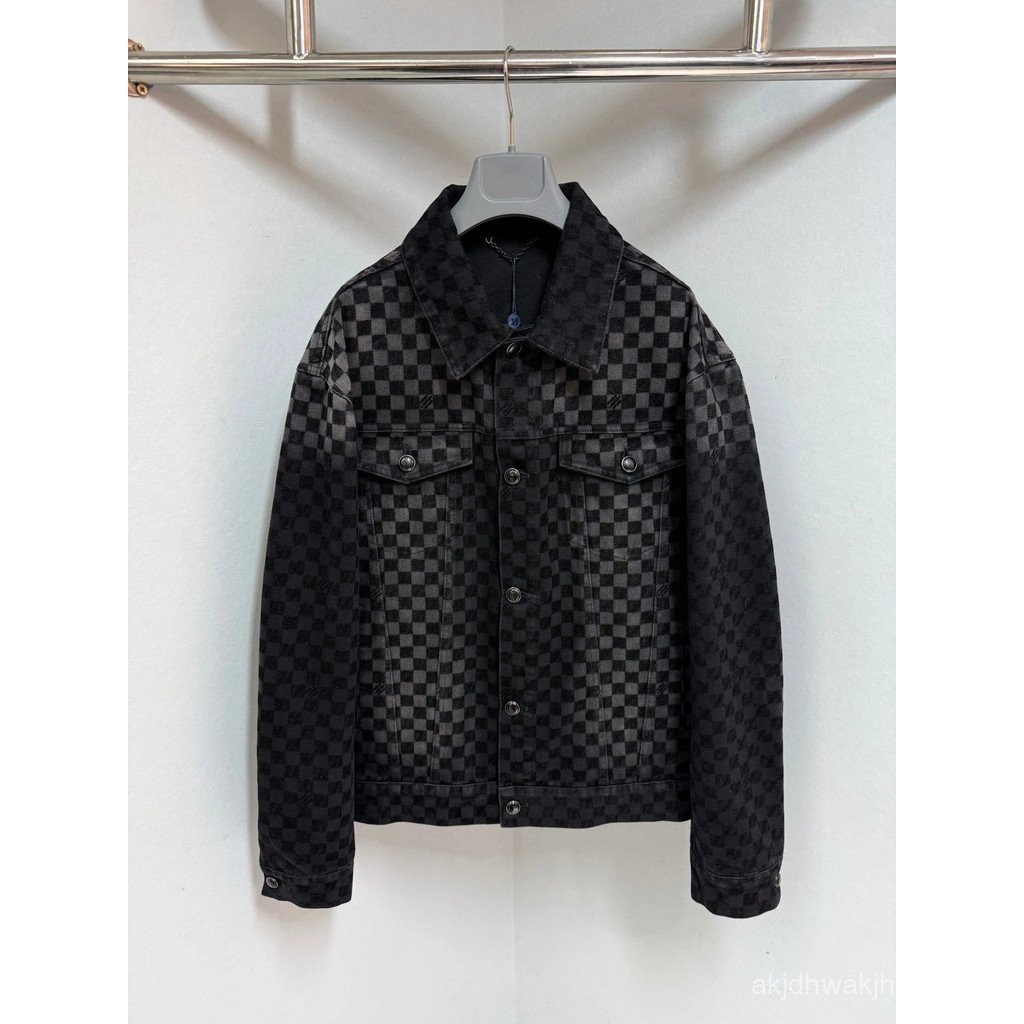 25 D * AMIER Flocking Denim Truck Jacket เสื้อแจ็คเก็ตสั้นสีดํา