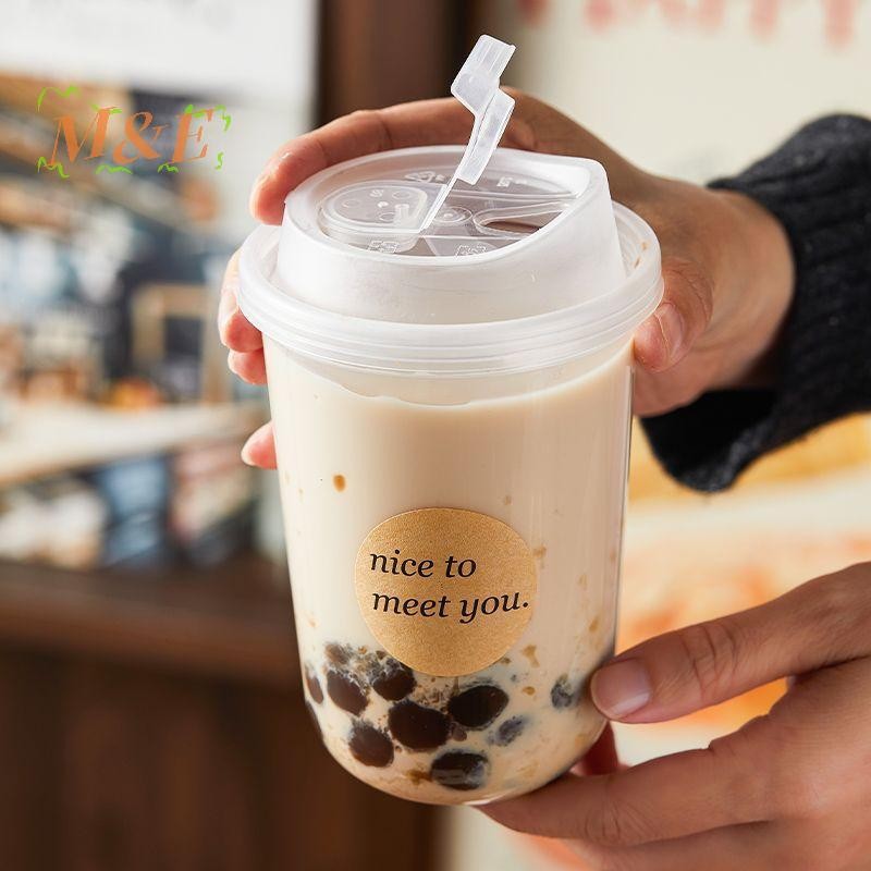 [ม&จ] ถ้วยกาแฟใส 10 ชิ้นพร้อมฝาปิดถ้วยทิ้งรูปตัวยูสําหรับเครื่องดื่มร้อนชานมถ้วยเครื่องดื่ม ซื้อกลับบ้าน [ใหม่]