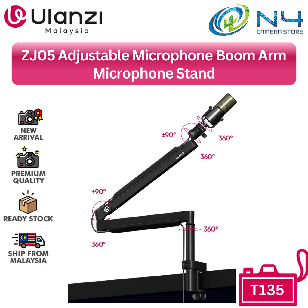 ULANZI ZJ05 พรีเมี่ยมโปรไฟล์สูง-ต่ํา 2-in-1 Design ไมโครโฟน Boom Arm พร้อมรองเท้าเย็น Ballhead T135