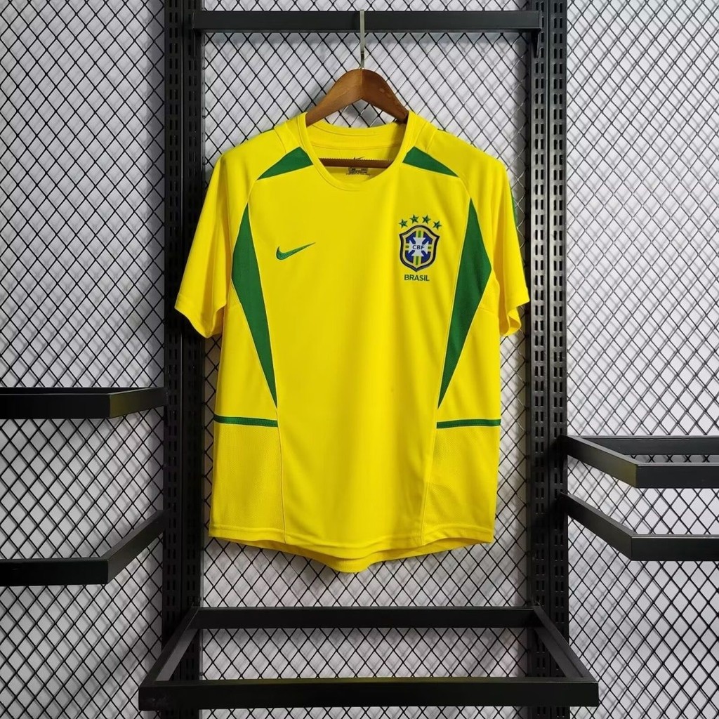 2002 Brazil Home Retro Mens Jersey เสื้อฟุตบอลกีฬาลําลอง UT3A