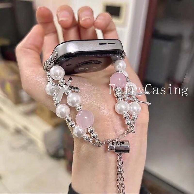 โบว์มุกลูกปัดสําหรับหัวเว่ยนาฬิกาพอดี3 4 5 มือโปร สร้อยข้อมือคริสตัลสําหรับหัวเว่ยวง11 มือโปร 10 9 8สายรัดข้อวง