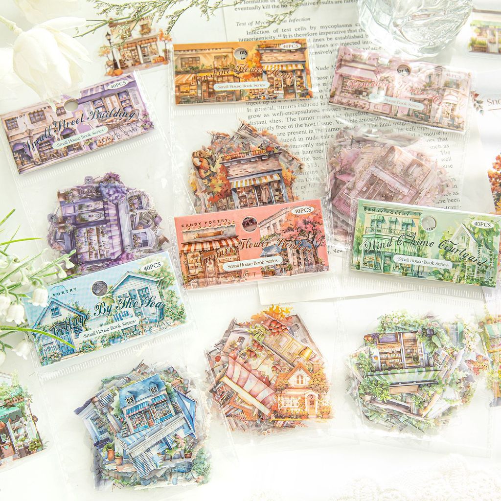 P PET Sticker Pack Hut Series Retro Bakery Flower Shop Handbook DIY ตกแต่งสติ๊กเกอร์ภูมิทัศน์