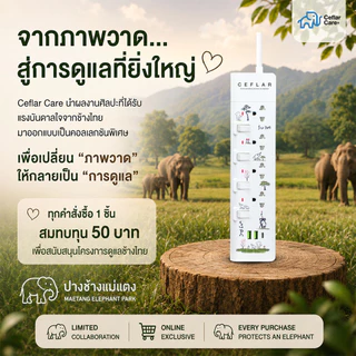 CEFLAR x SUDA รางปลั๊กไฟ 4 เต้ารับ USB 2 ช่อง USB-C 1 ช่อง สายยาว 3 เมตร ตัดไฟอัตโนมัติ ไฟ LED บอกสถานะ