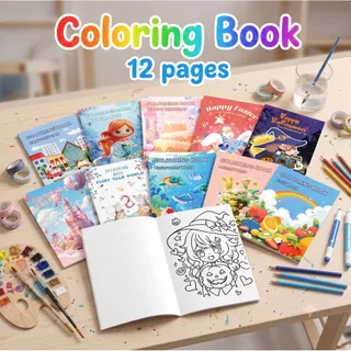 S0155 สมุดระบายสี สำหรับเด็ก ลายการ์ตูน 12หน้า/เล่ม 12.5x18.5ซม. เสริมพัฒนาการ ฝึกสมาธิ วาดรูป ศิลปะ