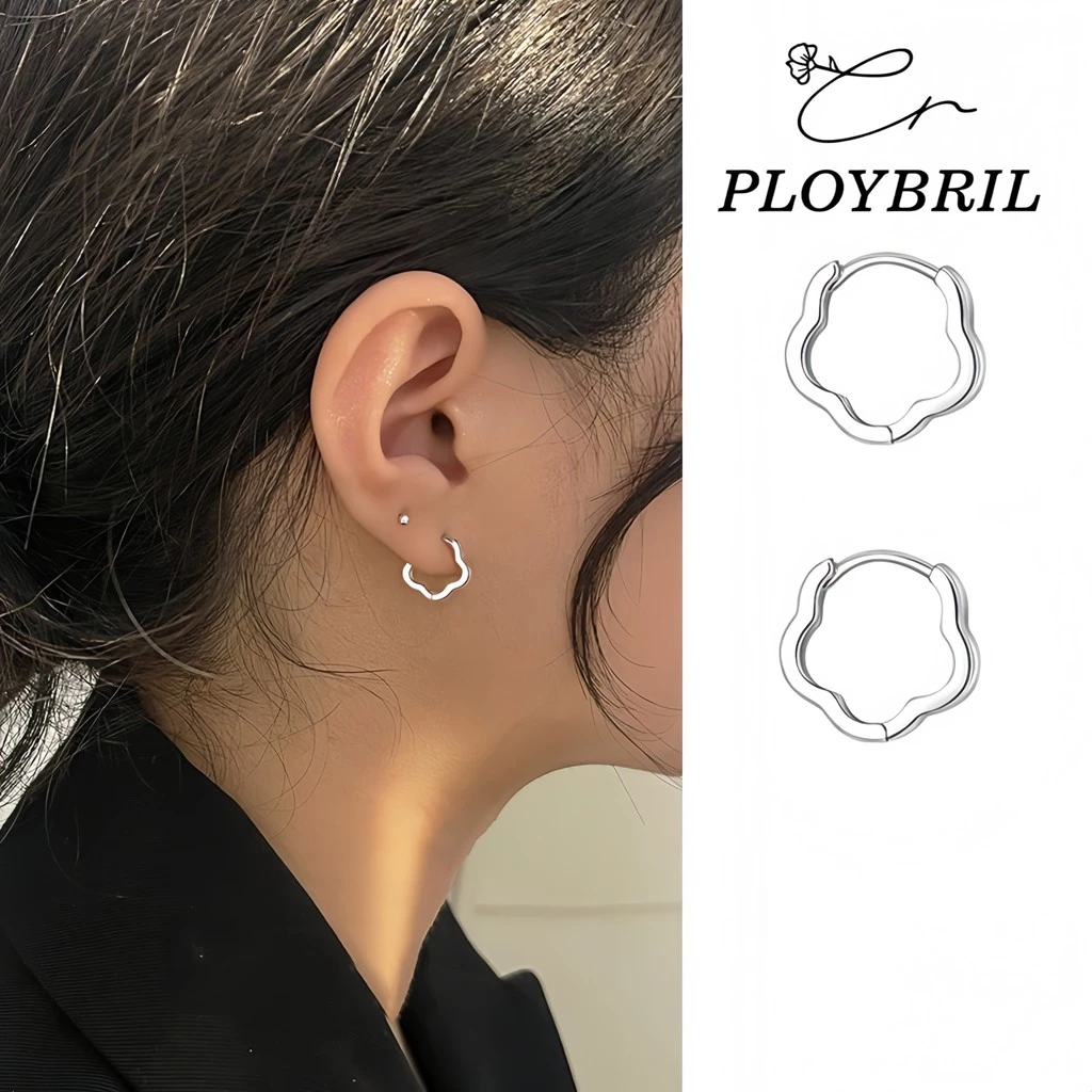 PLOYBRIL ต่างหูห่วง เงิน S925 ทรงกลม ลายดอกไม้ กลวง ขนาดเล็ก เครื่องประดับแฟชั่น สําหรับผู้หญิง 1 คู่ E098