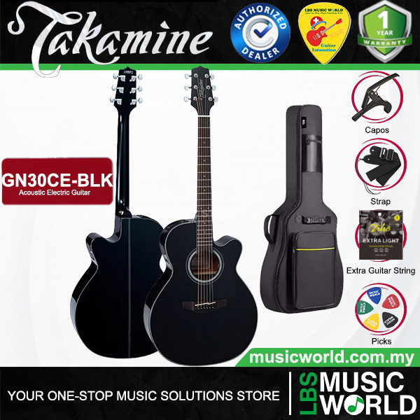 Takamine GN30CE-BLK NEX Cutaway Solid Spruce Top Acoustic Electric Guitar พร้อมกระเป๋า - สีดํา (GN30