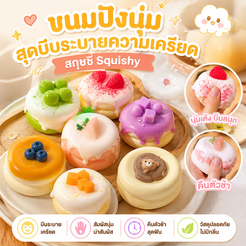 🎉พร้อมส่ง 🎂 สินค้าค้าใหม่ของเล่นบีบอัด ขนมปังนุ่มสุดบีบระบายความเครียด สกุชชี่ ฟื้นตัวช้าของเล่นสําหรับเด็กและผู้ใหญ่🎉