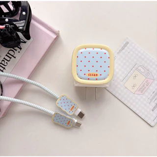 เคสป้องกันเครื่องชาร์จลายจุดสดบล็อกสีสําหรับ iPhone 40W/20W แขนป้องกันป้องกันการโค้งงอสําหรับสายเคเบิลข้อมูลบาดแผล