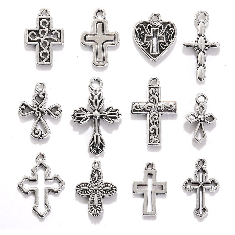 DIY Retro เงินโบราณ Cross Series จี้จี้ต่างหูสร้อยคอเครื่องประดับมืออุปกรณ์เสริม 6.19 WHS8