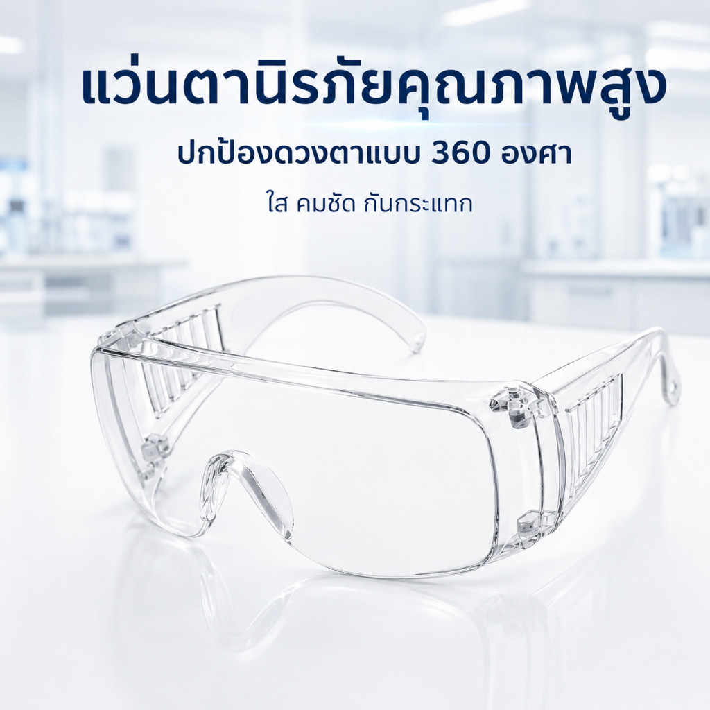 แว่นตาป้องกันรอยขีดข่วน ฝุ่น แรงกระแทก HDใสคมชัด ใช้ได้ทั้งในห้องแลป ก่อสร้าง ขี่มอเตอร์ไซค์