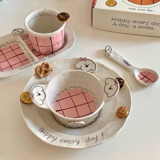 จานชาม เซรามิค insลายเท็ดดี้สีชมพูน่ารัก พร้อมส่ง