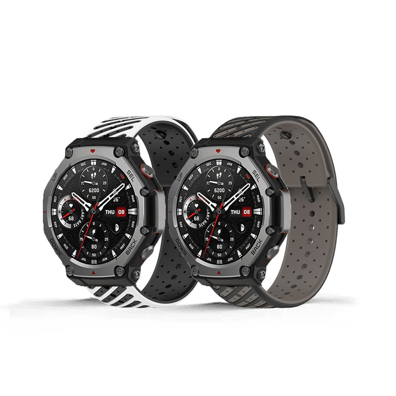 สายรัดซิลิโคนสําหรับ Huami Amazfit T-Rex 3 2 1 สร้อยข้อมือ Breathable Band สําหรับ T-Rex 3Pro 44 48 มม.T-Rex pro 22 20 มม.อุปกรณ์เสริม
