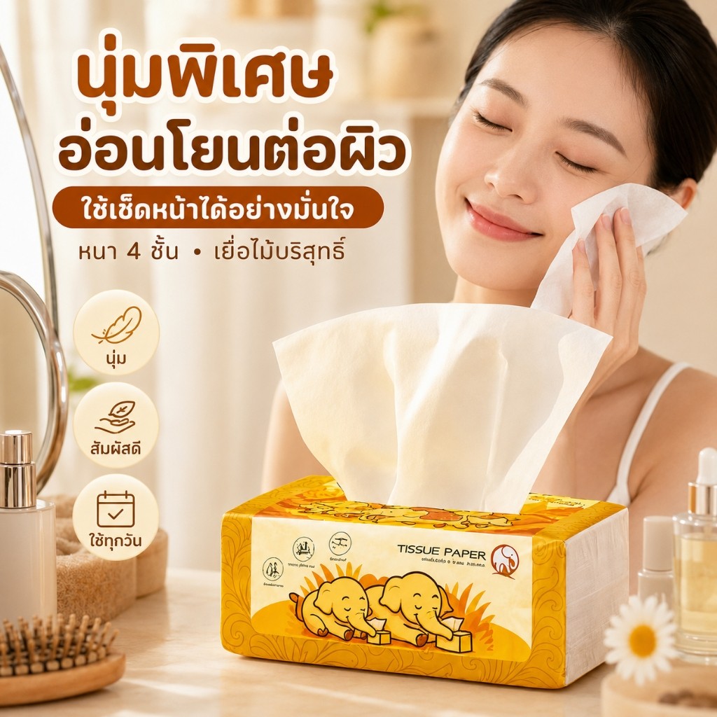 ⚡【พร้อมส่ง/ราคาถูก】กระดาษทิชชู่เช็ดหน้า ลายแมวน่ารัก หนา 4 ชั้น (100ดึง/400แผ่น) ทิชชู่แบบดึง นุ่มไม่เป็นขุย ✨ กระดาษ