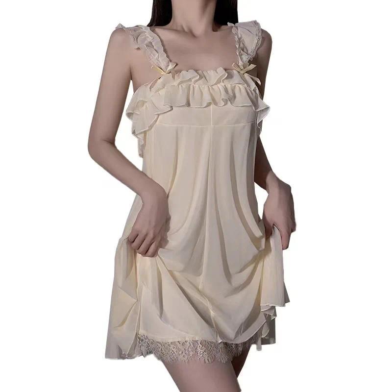 Q Nightdress Women Lace Sweet Nightgown Home Dress Pajamas Summer Girl Princess Style Soft Sleepwear