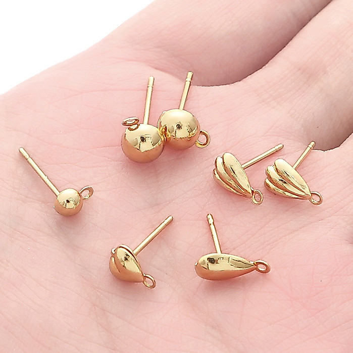 14k Gold สีทองเหลือง Ball Stud ต่างหูคุณภาพสูง DIY DIY เครื่องประดับทํา Finding อุปกรณ์เสริม