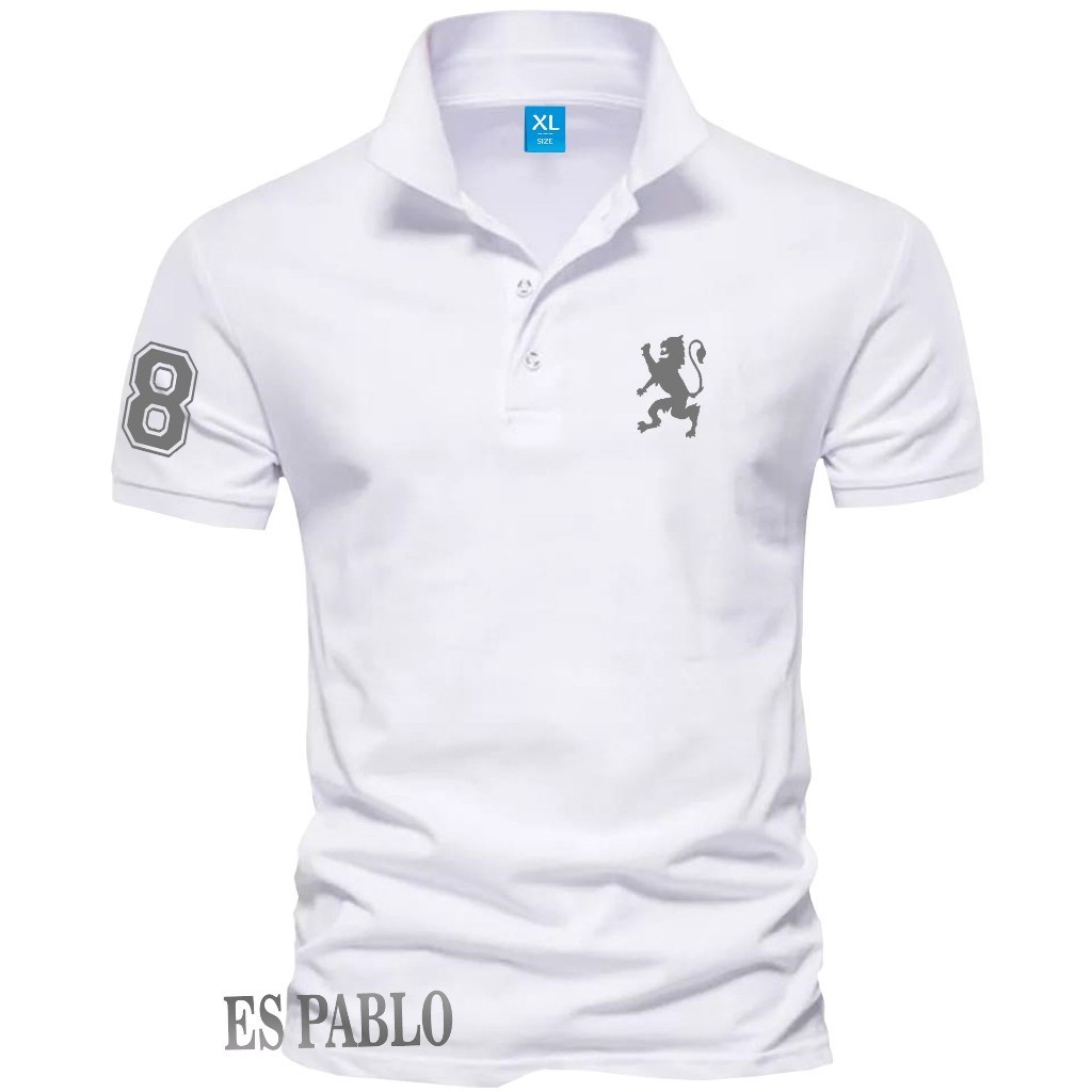 คำแนะนำยอดนิยม เสื้อโปโล Giordano Lion Text Silver / เสื้อยืดคอปกแบรนด์สําหรับผู้ชายและผู้หญิง / เสื้อยืดคอปกพรีเมี่ยมรุ