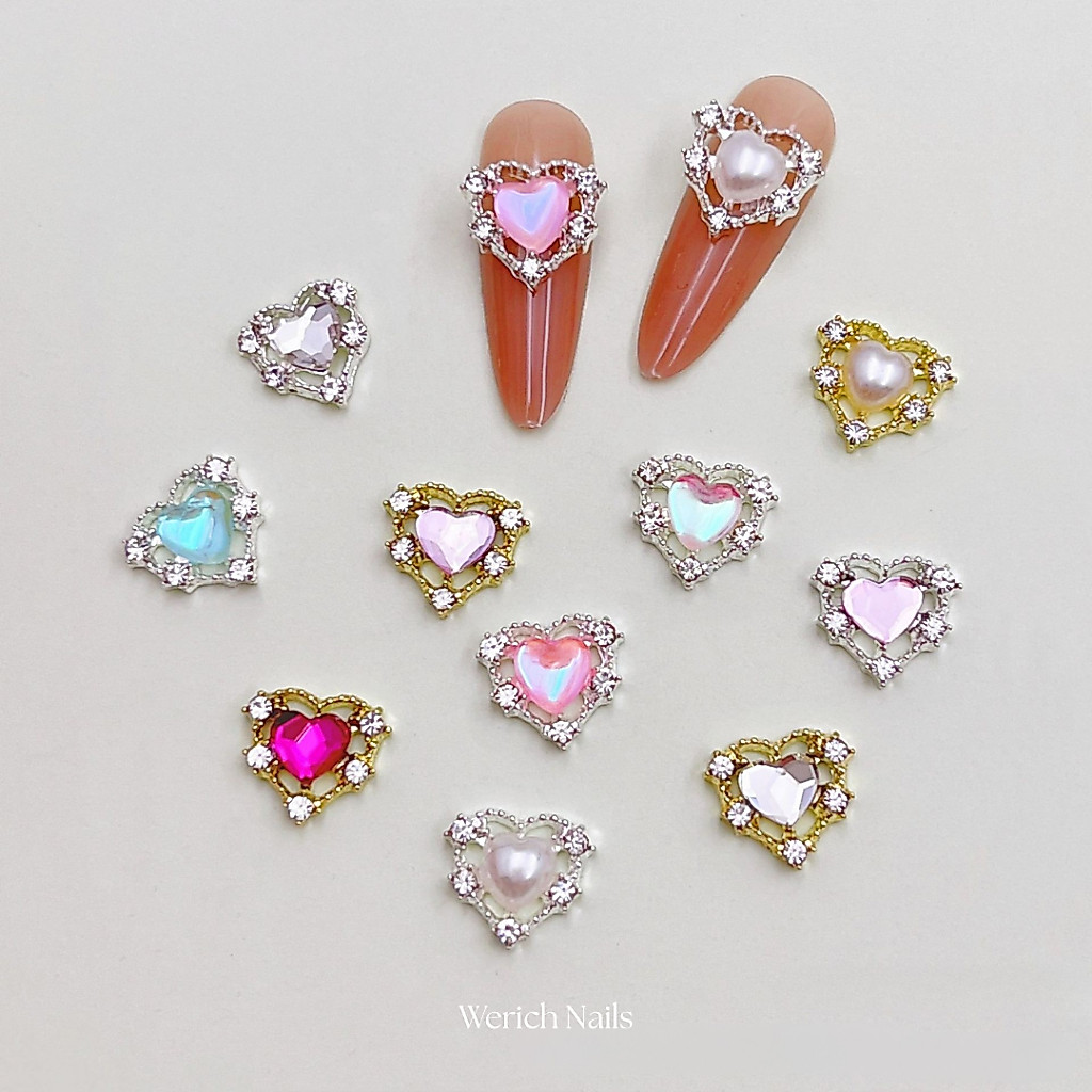 🇹🇭[5 ชิ้น] A04 อะไหล่ตกแต่งเล็บหัวใจเพชรออโรร่าล้อมเพชร มีหลายสี