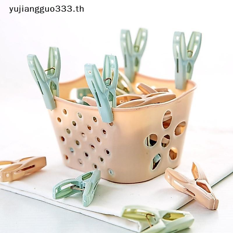# yujiang # 30 ชิ้นสีพลาสติกหมุดเสื้อผ้าซักรีด ที่หนีบผ้า เสื้อผ้า Pins จัดเก็บผ้านวมผ้าเช็ดตัวคลิปฤดูใบไม้ผลิพร้อมตะกร้า Cabides แขวน.