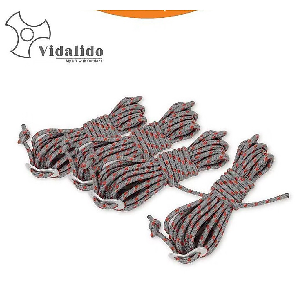 เชือกเต็นท์ Vidalido แบบชุด4เส้น 3.5 พร้อมตัวรั้งอลูมิเนียม แข็งแรงเหนียวทนทาน ใช้ได้ในทุกสถานการณ์