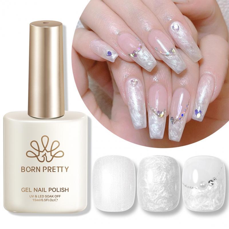 【Local】BORN RRETTY 15ml Pearl White Thread Gel ยาทาเล็บ Ultra Shine Glitter Soak Off UV/LED เล็บเคลือบเงาเล็บอุปกรณ์