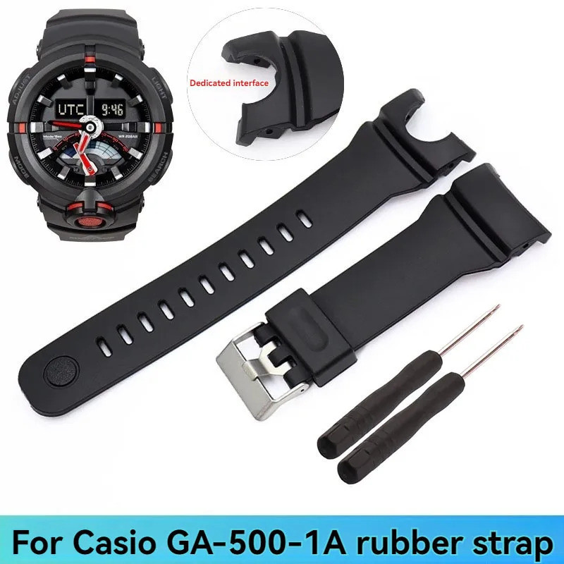 สําหรับ Casio GA500 GA-500 GA-500-1A นาฬิกาผู้ชายสีดําเรซิ่นนาฬิกาสายยาง 30 มม.สายรัดข้อมือเฉพาะอินเ
