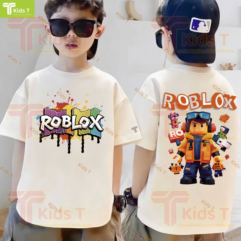 Kids T เสื้อยืดเด็กแขนสั้นสไตล์เกาหลีลาย Roblox ผ้าฝ้าย 100% ทรงหลวม ใส่ได้ทั้งเด็กชายเด็กหญิง
