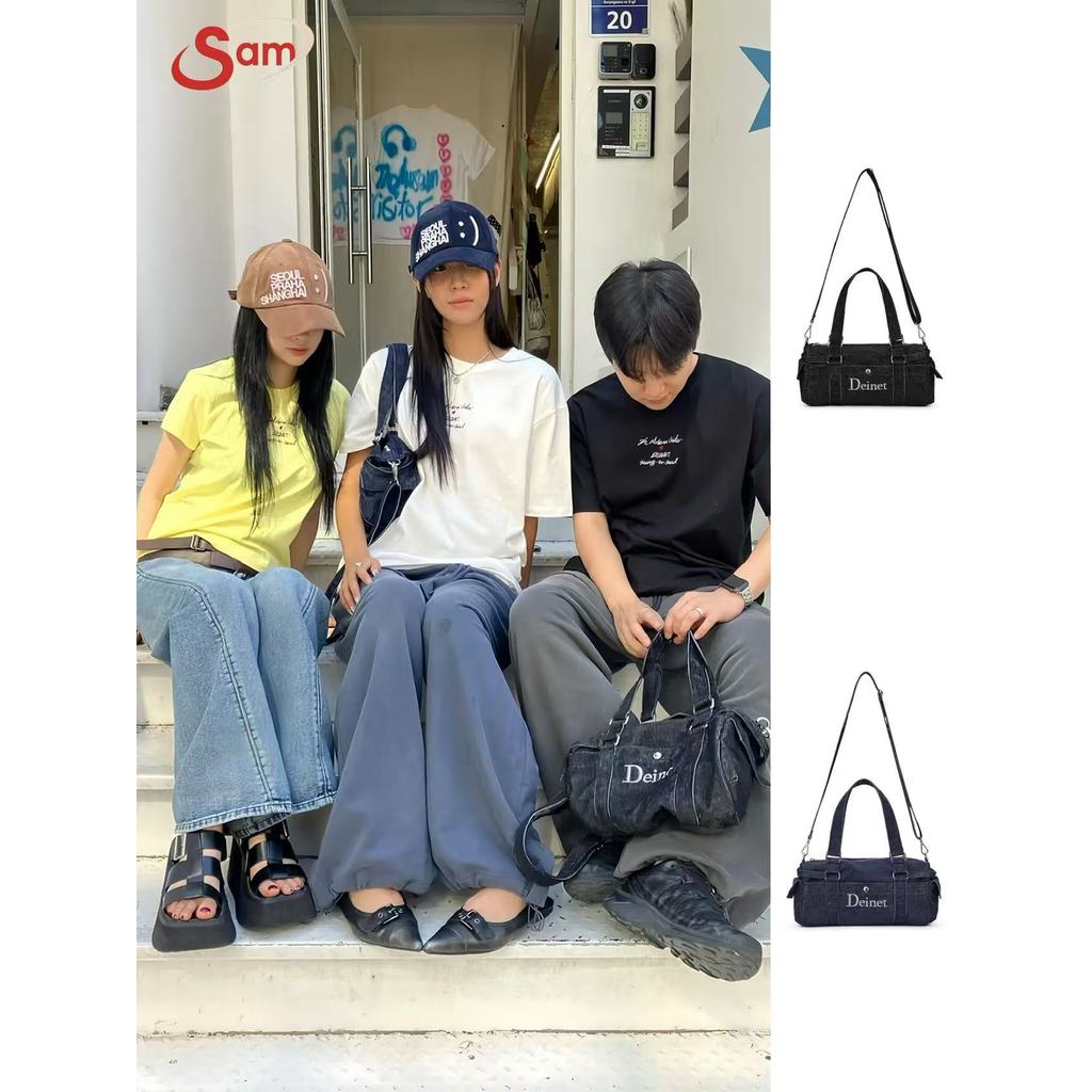 DEINET X TMV กระเป๋าถือขนาดเล็กผ้ายีนส์ผ้าลูกฟูกสไตล์ใหม่