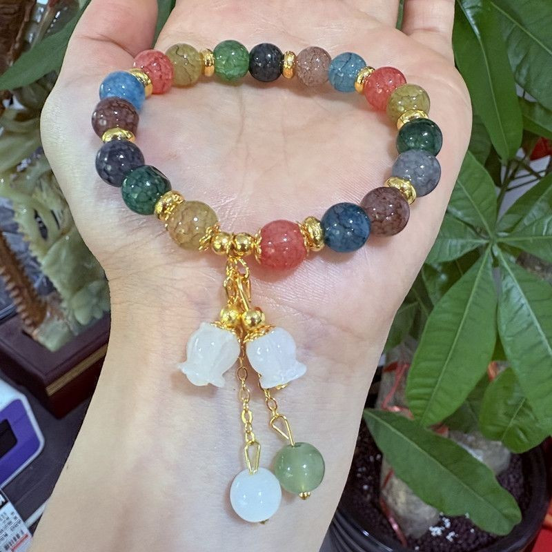 Sandal perempuan จุดราคาต่ํา/ใหม่ธรรมชาติ Rainbow ทัวร์มาลีนสร้อยข้อมือสีหญิงฤดูร้อน Niche Orchid จี
