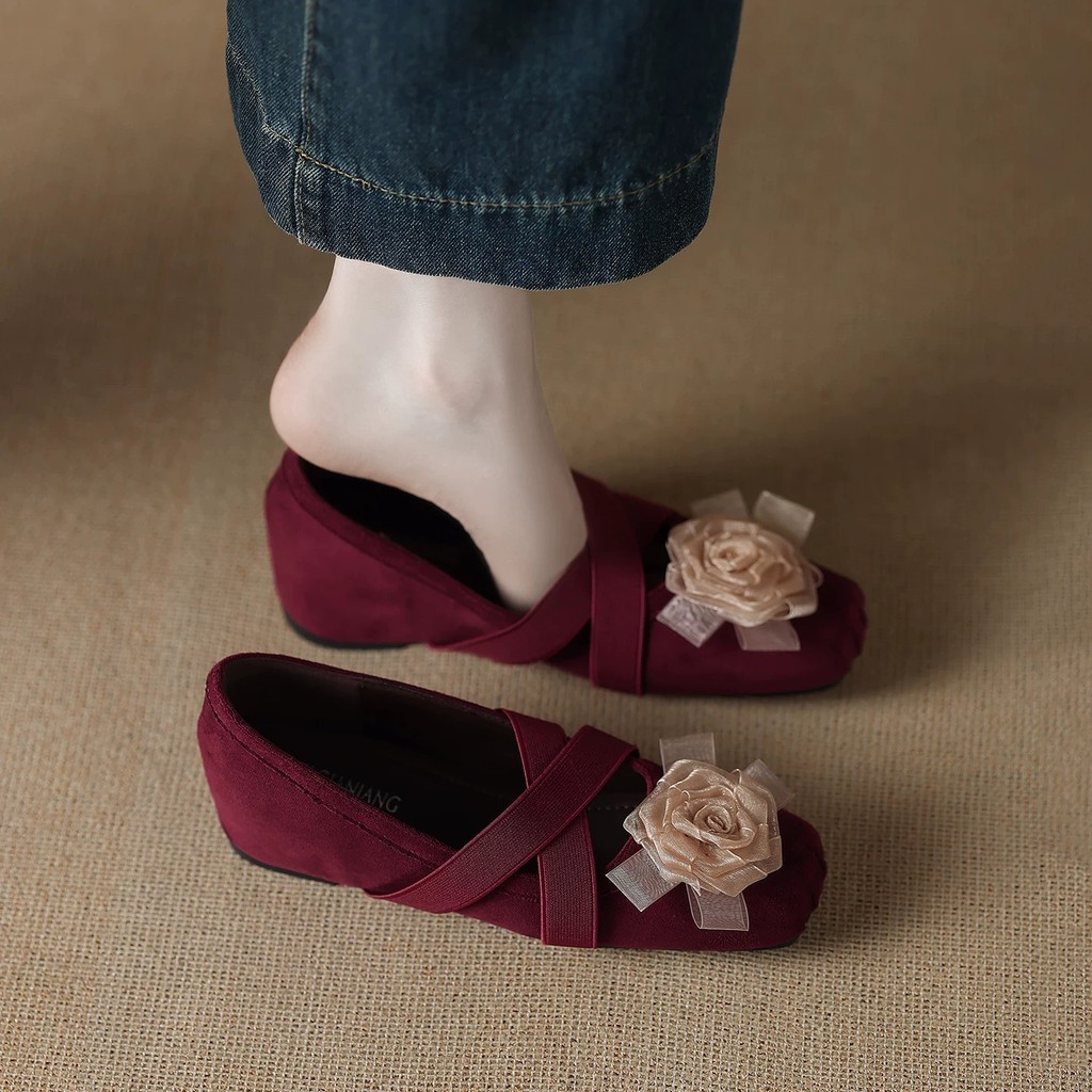 Cross Strap Lazy Slip-On Womens Shoes Beautiful Rose Gentle Style Womens Shoes