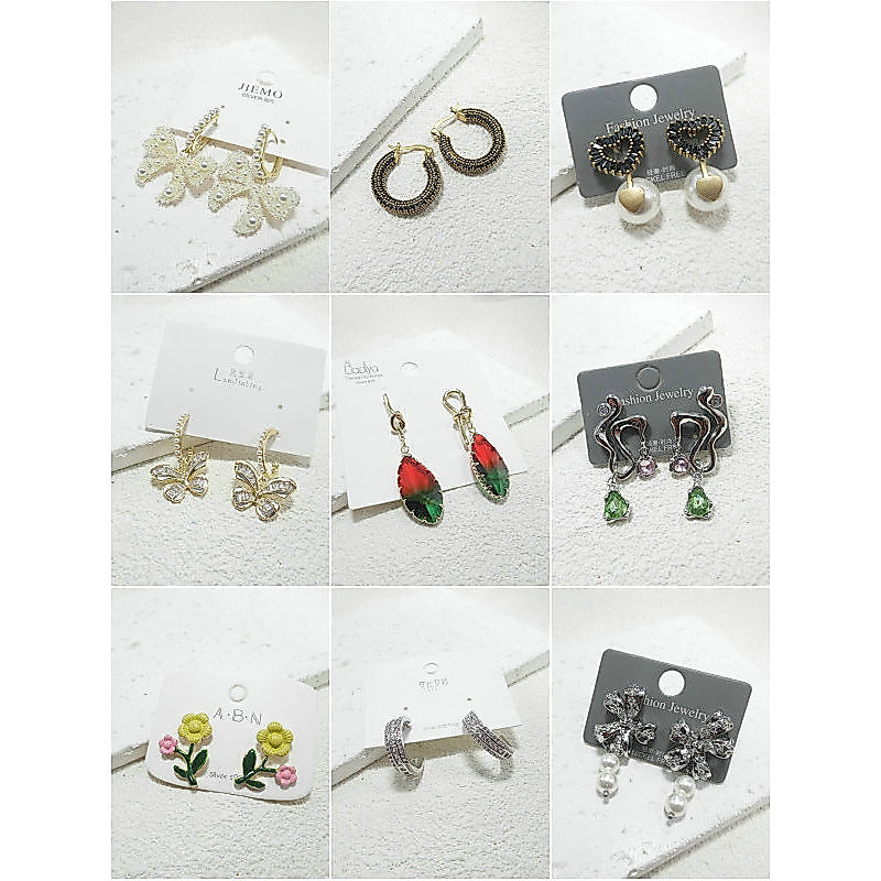 สามชิ้น ส่งฟรี!ชื่อที่เขียนมัน!ต่างหูสตั๊ดเข็มเงินฝังเพทายเคลือบทองทองแดง 62462