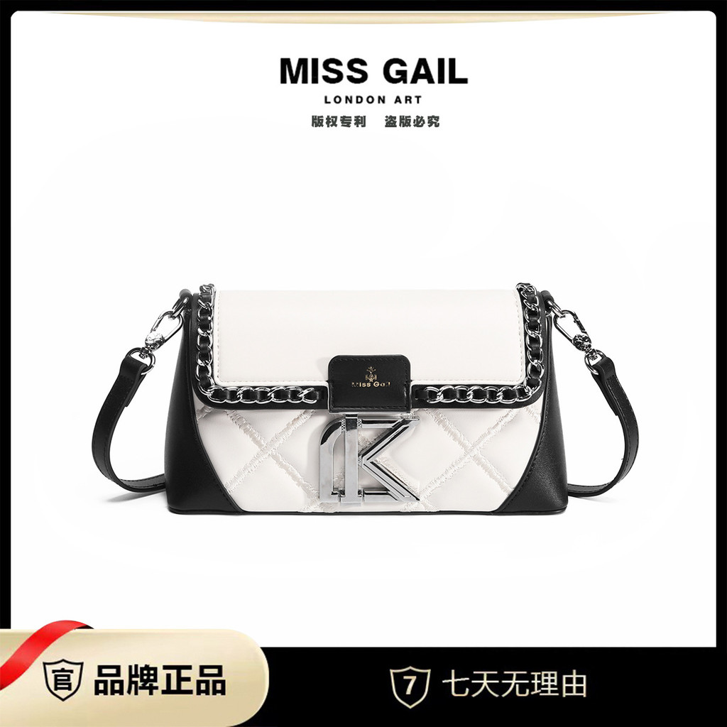 Hong Kong All-Match Light Luxury Designสีดําสีขาวกล่องกระเป๋าแฟชั่นกระเป๋าสี่เหลี่ยมเล็กไหล่กระเป๋าM