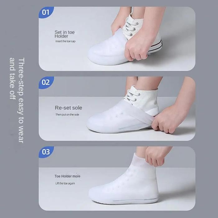 MIBO DONGHUYU TPE-6602: อุปกรณ์ป้องกันรองเท้ากันน้ํากันลื่นสําหรับฤดูกาลฝนตก - สีขาว, S 31 - 33