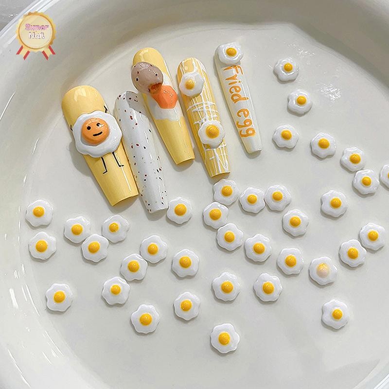 FLTH 20 ชิ้น/ถุง Poached ไข่ 3D ตกแต่งเล็บน่ารัก Poached ไข่เล็บ Charms ออกแบบ DIY เรซิ่นเล็บอุปกรณ์เสริม Vary