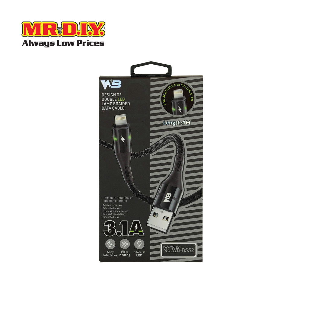 WB สายชาร์จและเชื่อมต่อข้อมูล USB to IP ชาร์จเร็ว (3.1A) รุ่น WB-B552 ความยาวสาย 1 เมตร