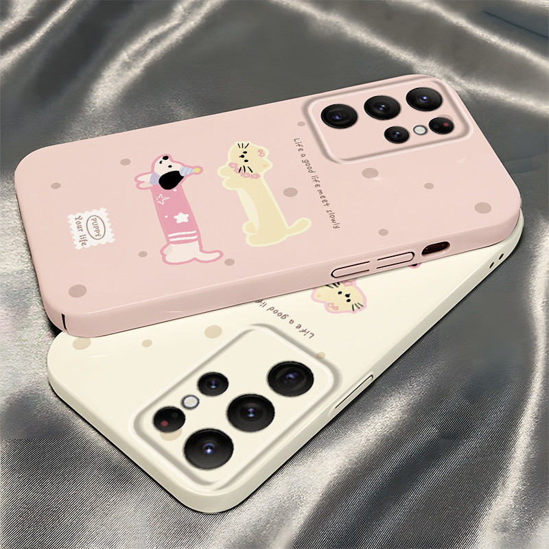 Polka Dot Cat Puppy น่ารักสไตล์การ์ตูน Frosted เคสโทรศัพท์เหมาะสําหรับ Samsung S22 ULTRA/S25 PLUS/A5