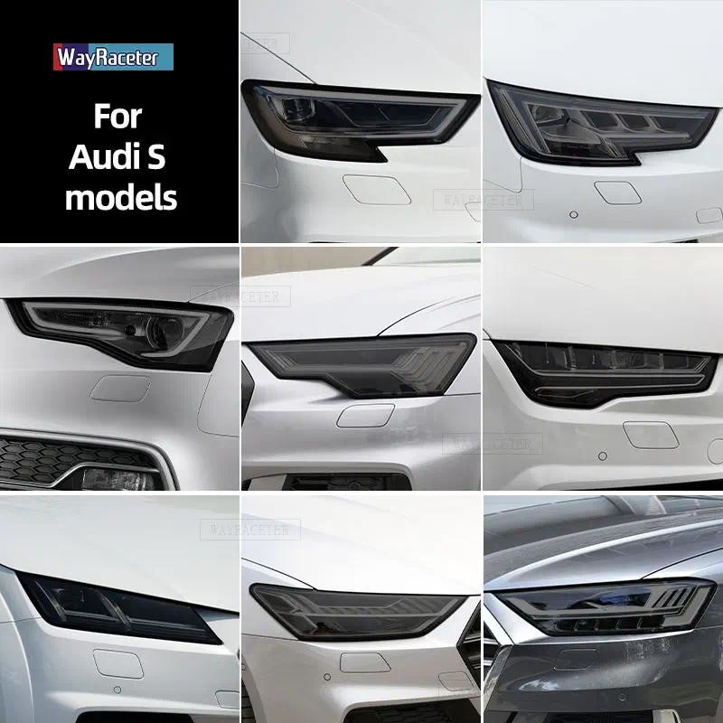 2 ชิ้นรมควันสีดํา TPU สติกเกอร์ป้องกันไฟหน้าฟิล์มสําหรับ Audi S3 8V 8Y S4 B8 B9 S5 S6 C8 S7 S8 D4 TT