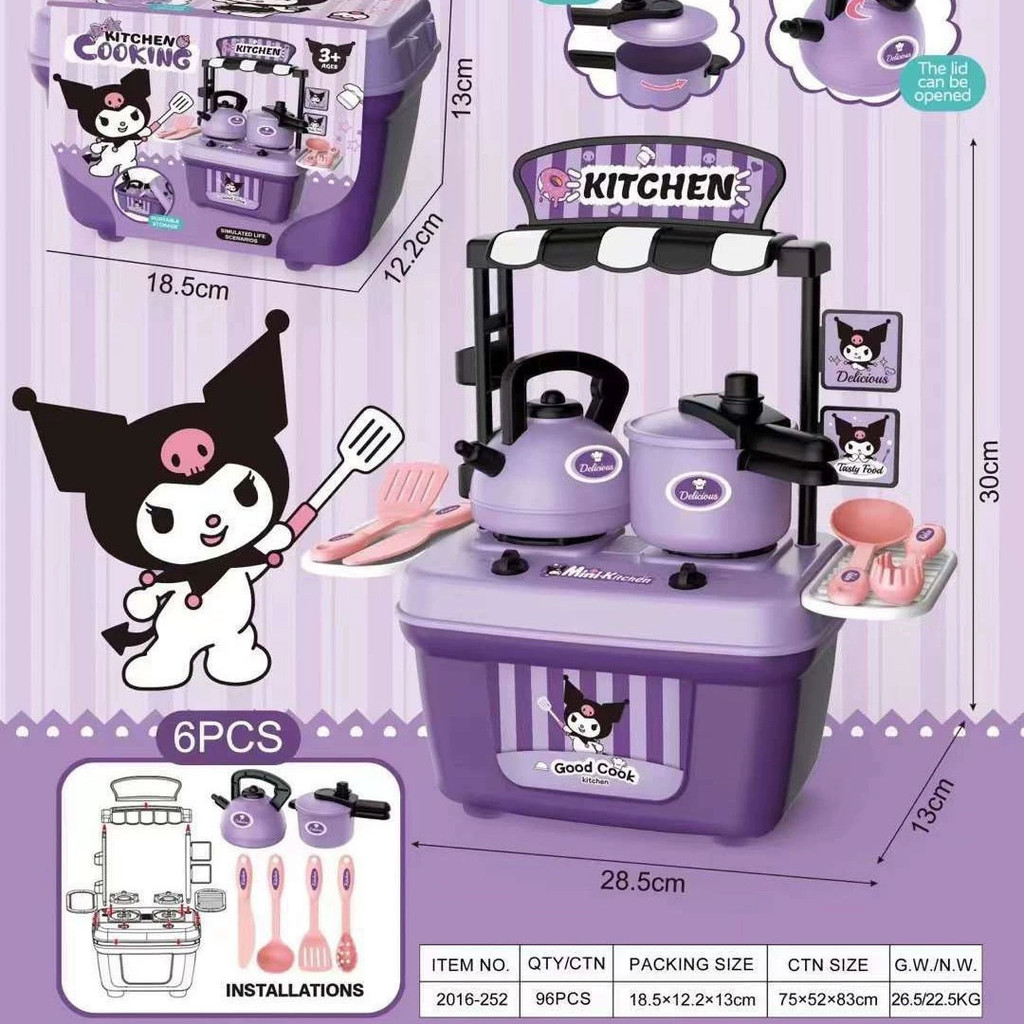 SANRIO ชุดของเล่นครัวสําหรับเด็ก ซานริโอ คุโรมิ – แกล้งทําเป็นของเล่นทําอาหารสําหรับเด็กผู้หญิง, โรงละครเล่นตามบทบาทสมจริง, ของขวัญวันเกิดในอุดมคติสําหรับเด็