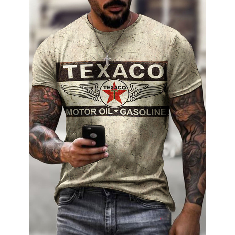 เสื้อยืดผู้ชายใหม่ TEXCO Gasoline+Oil engine, 3 -font Print, large summer short Sleeve Round neck T-