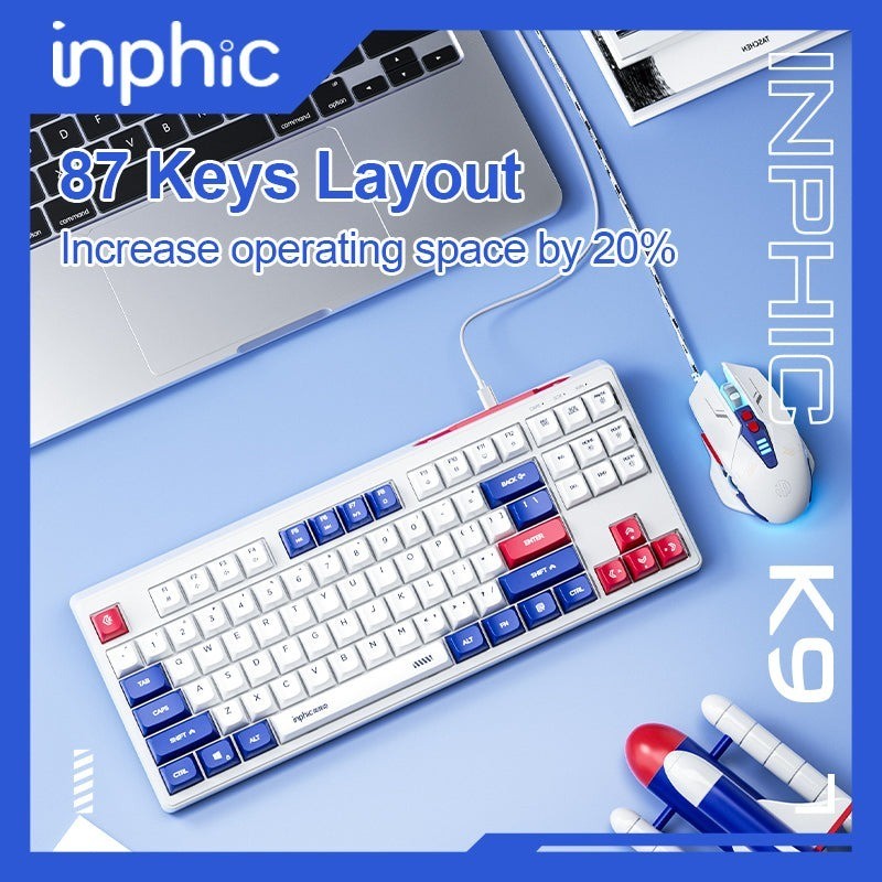 (ประกัน6เดือน)  INPHIC K902 คีย์บอร์ดเกมมิ่ง 87คีย์ เสียบสาย Type-C คีย์บอร์ดเกม Keyboard Gaming มีไ