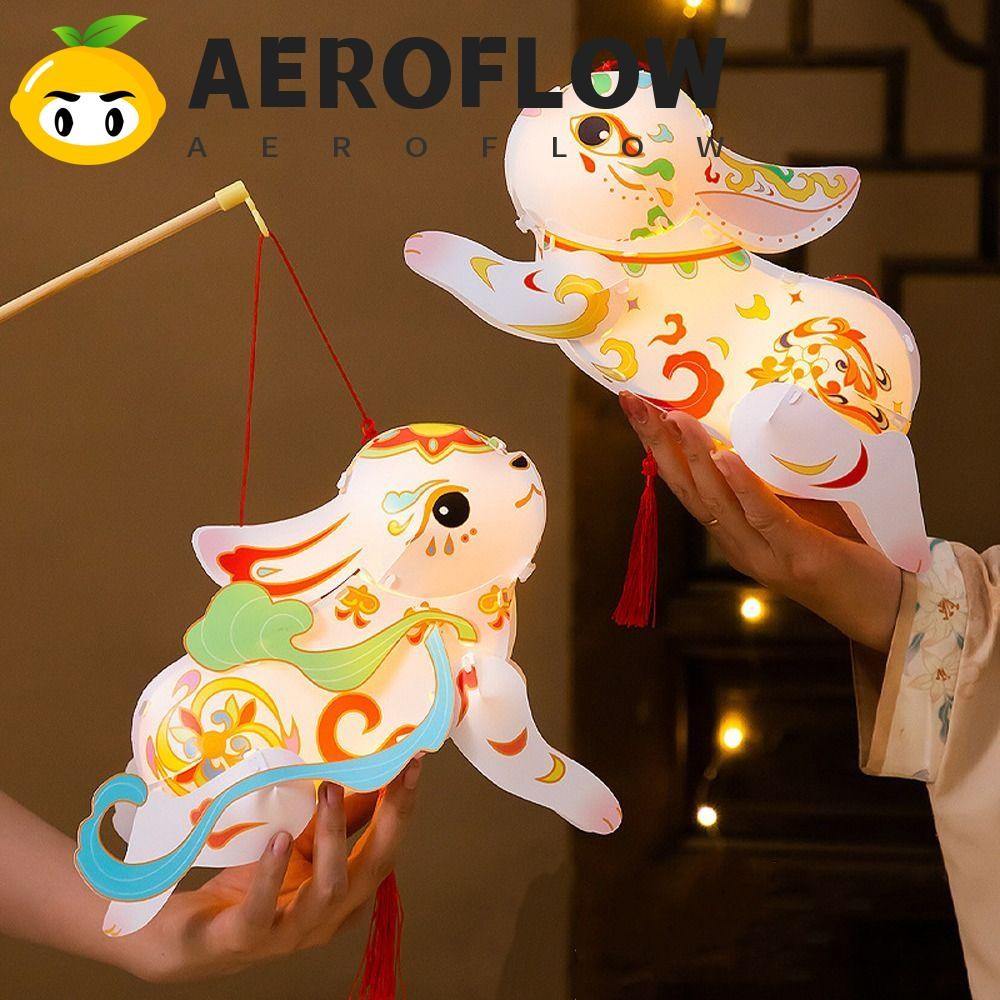 AEROFLOW โคมไฟกระต่ายบิน, โคมไฟเทศกาลไหว้พระจันทร์ทํามือสไตล์จีน, แพ็คเกจวัสดุ DIY งานฝีมือดั้งเดิมเรืองแสงการ์ตูนมือถือโคมไฟกระต่ายปีใหม่