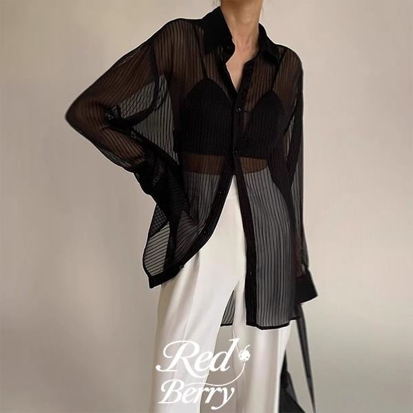 Red Berryเสื้อเชิ้ตแขนยาวป้องกันแสงแดดสำหรับผู้หญิง 2025 เสื้อคลุมคาร์ดิแกนบางฤดูร้อนใหม่W229