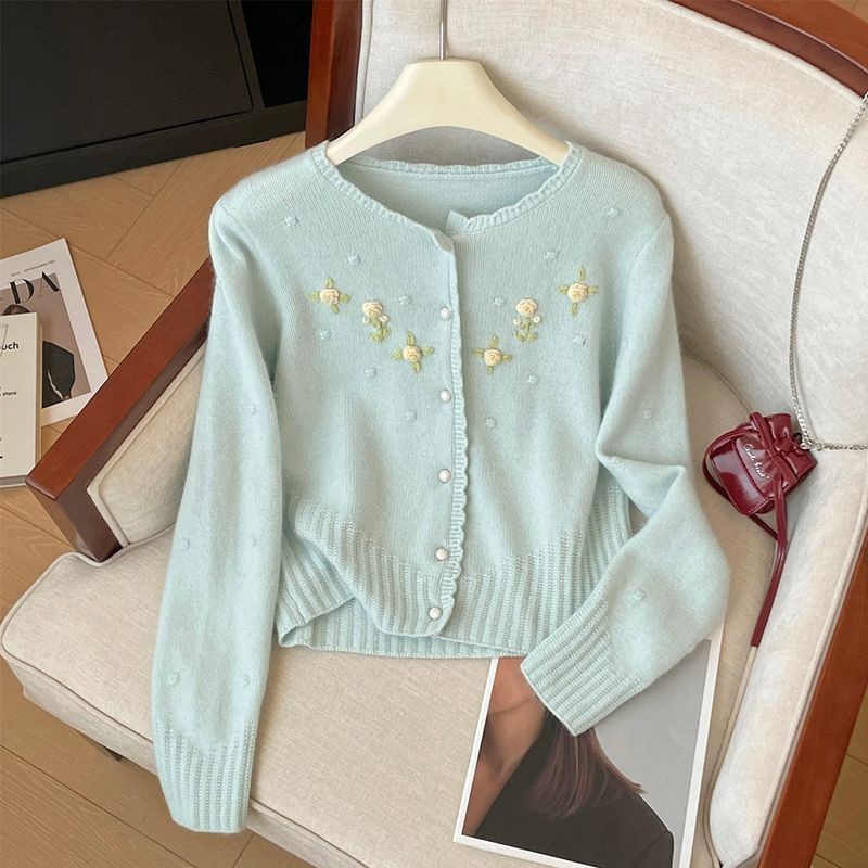 [F-store] High-End Sense สามมิติดอกไม้เสื้อแขนยาวเสื้อสเวตเตอร์ถักฤดูใบไม้ผลิฤดูใบไม้ร่วงสไตล์เกาหลีรุ่นAll-Match Slimmerดูปกเนื้อ