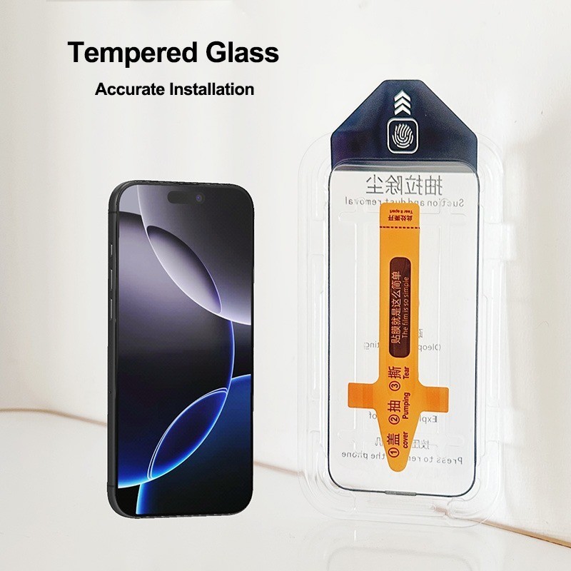 2pcs ฝุ่นฟรีกาวเต็มรูปแบบกระจกนิรภัยสําหรับ iPhone 17 Air 16e 15 16 Pro 14 Plus 13 12 Pro Max i17 i1